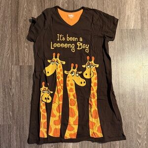 Lazy One | Brown Women's Nightshirt with Giraffe Print - It's Been A Loooong Day